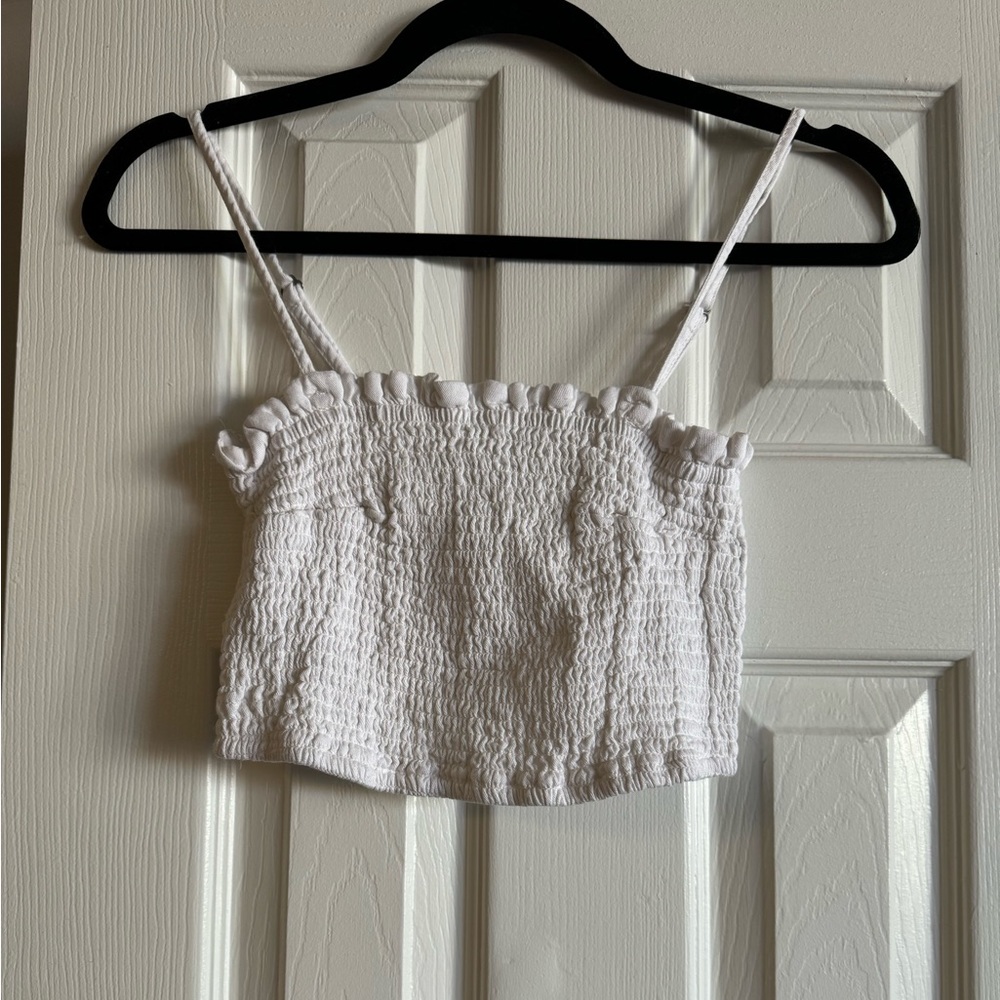 Abercrombie White Smocked Cropped Cami Tank Top
